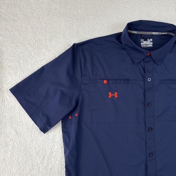 AUBURN TIGERS x UNDER ARMOUR Mens Performance Short Sleeve Button Shirt XL Blue - Picture 8 of 14